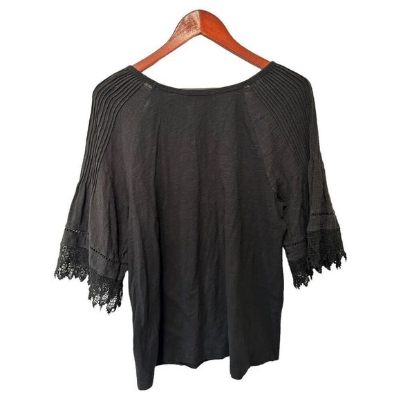 Eri + Ali Anthropologie Black Lace Detailed Knit Sleeves Size Large Fringe Boho - Picture 4 of 10